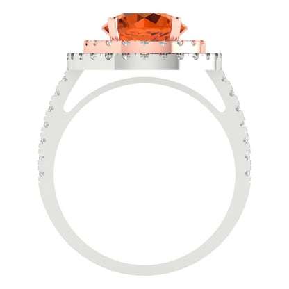 2.6 cttw Simulated Pink Tourmaline Hidden Halo Engagement Ring - Solid White/Rose Gold (VVS1, Round Cut,8.0mm)