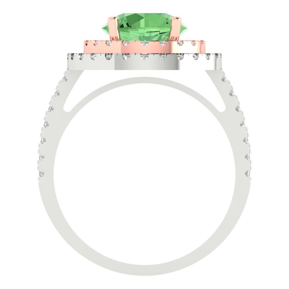 2.6 cttw Zirconia Simulated Green Diamond Hidden Halo Engagement Ring - Solid White/Rose Gold (VVS1, Round Cut,8.0mm)