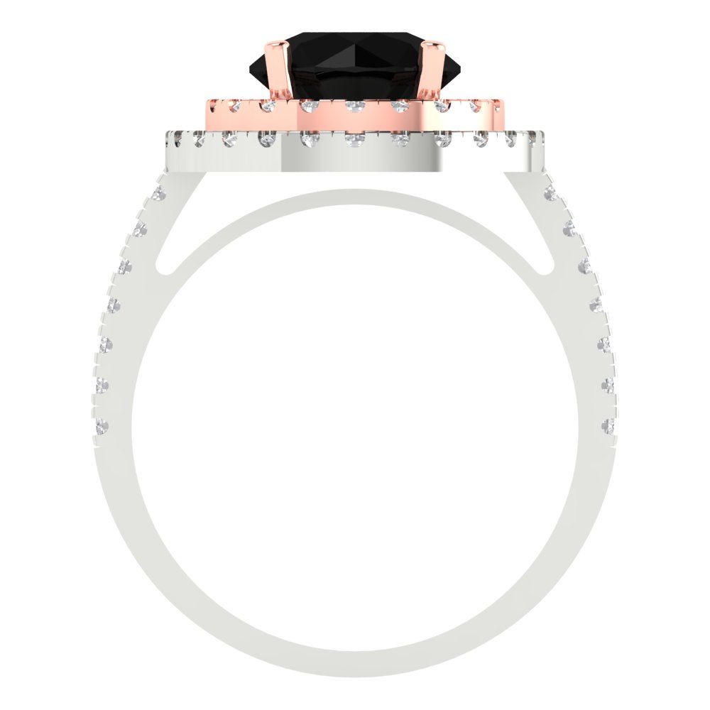 2.6 cttw Natural Onyx Hidden Halo Engagement Ring - Solid White/Rose Gold (VVS1, Round Cut,8.0mm)