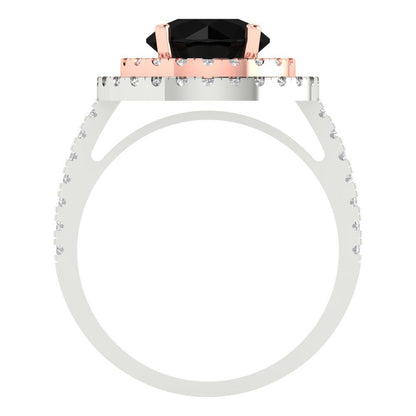 2.6 cttw Natural Onyx Hidden Halo Engagement Ring - Solid White/Rose Gold (VVS1, Round Cut,8.0mm)