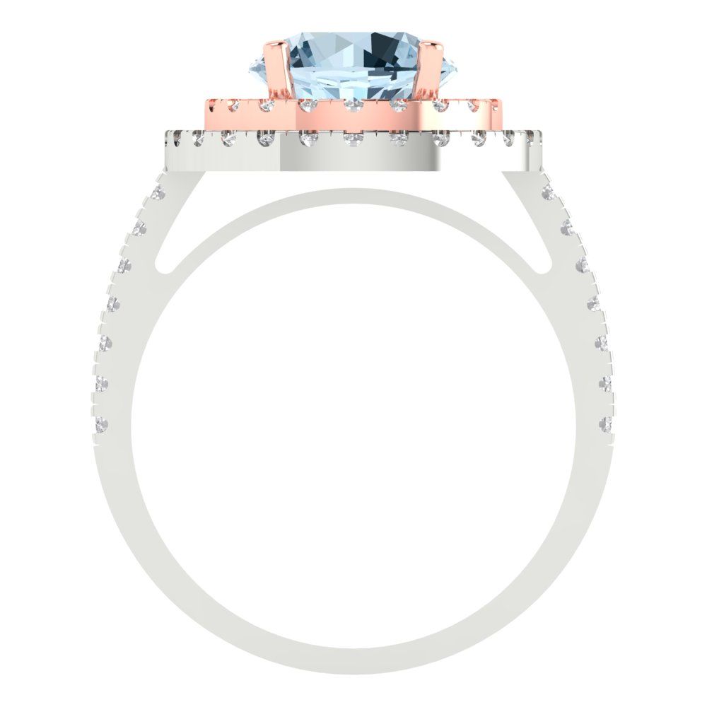 2.6 cttw Natural Sky Blue Topaz Hidden Halo Engagement Ring - Solid White/Rose Gold (VVS1, Round Cut,8.0mm)