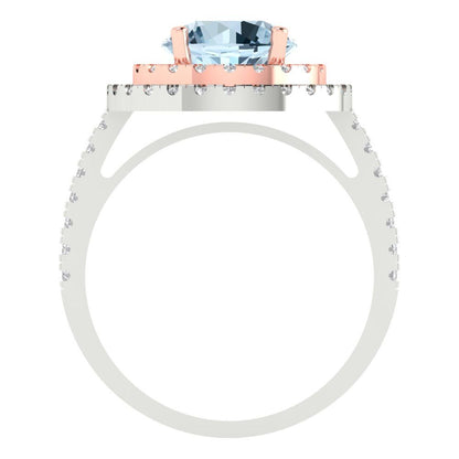 2.6 cttw Natural Sky Blue Topaz Hidden Halo Engagement Ring - Solid White/Rose Gold (VVS1, Round Cut,8.0mm)