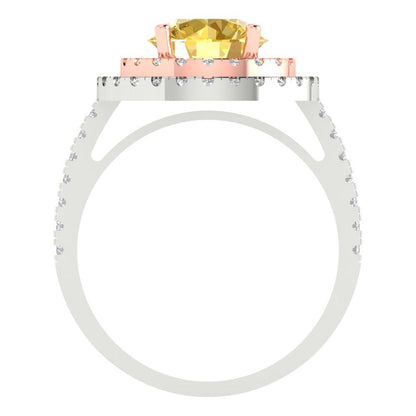 2.6 cttw Natural Citrine Hidden Halo Engagement Ring - Solid White/Rose Gold (VVS1, Round Cut,8.0mm)