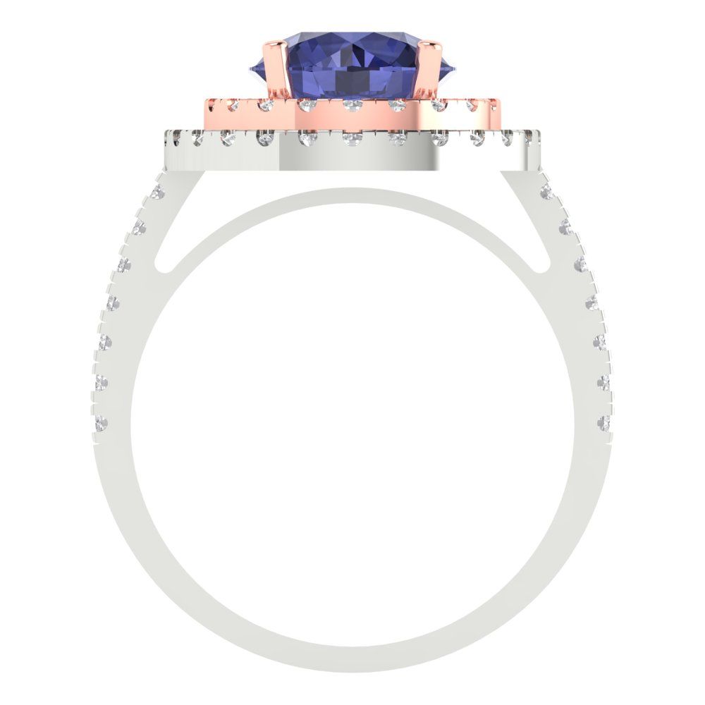 2.6 cttw Simulated Tanzanite Hidden Halo Engagement Ring - Solid White/Rose Gold (VVS1, Round Cut,8.0mm)