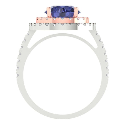 2.6 cttw Simulated Tanzanite Hidden Halo Engagement Ring - Solid White/Rose Gold (VVS1, Round Cut,8.0mm)