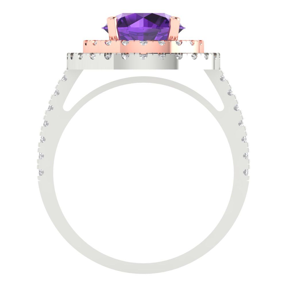 2.6 cttw Natural Amethyst Hidden Halo Engagement Ring - Solid White/Rose Gold (VVS1, Round Cut,8.0mm)