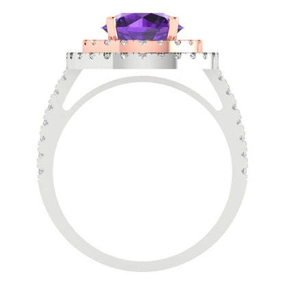 2.6 cttw Natural Amethyst Hidden Halo Engagement Ring - Solid White/Rose Gold (VVS1, Round Cut,8.0mm)