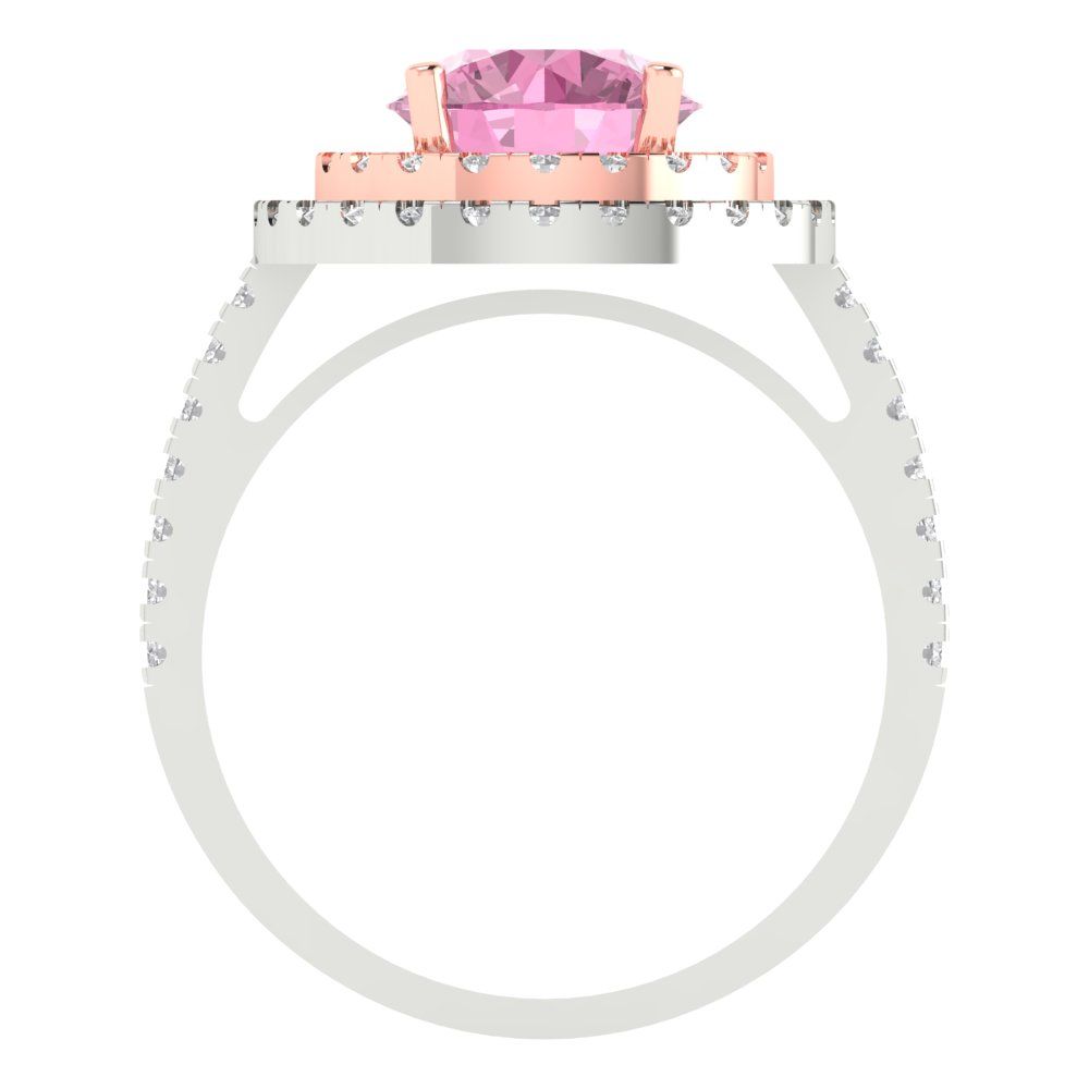 2.6 cttw Zirconia Simulated Pink Diamond Hidden Halo Engagement Ring - Solid White/Rose Gold (VVS1, Round Cut,8.0mm)
