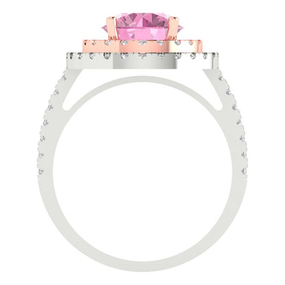 2.6 cttw Zirconia Simulated Pink Diamond Hidden Halo Engagement Ring - Solid White/Rose Gold (VVS1, Round Cut,8.0mm)