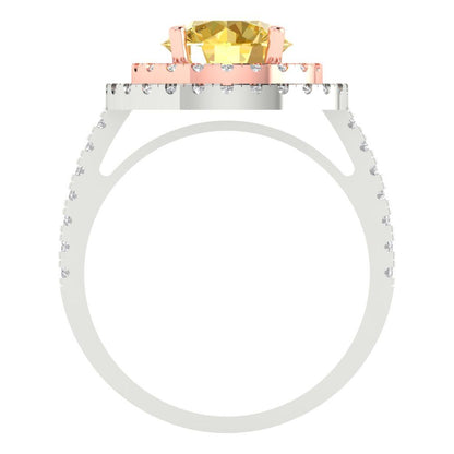 2.6 cttw Zirconia Simulated Yellow Diamond Hidden Halo Engagement Ring - Solid White/Rose Gold (VVS1, Round Cut,8.0mm)