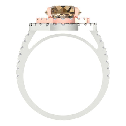2.6 cttw Zirconia Simulated Champagne Diamond Hidden Halo Engagement Ring - Solid White/Rose Gold (VVS1, Round Cut,8.0mm)