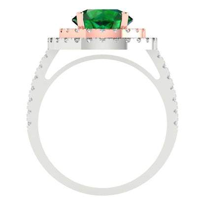 2.6 cttw Simulated Emerald Hidden Halo Engagement Ring - Solid White/Rose Gold (VVS1, Round Cut,8.0mm)