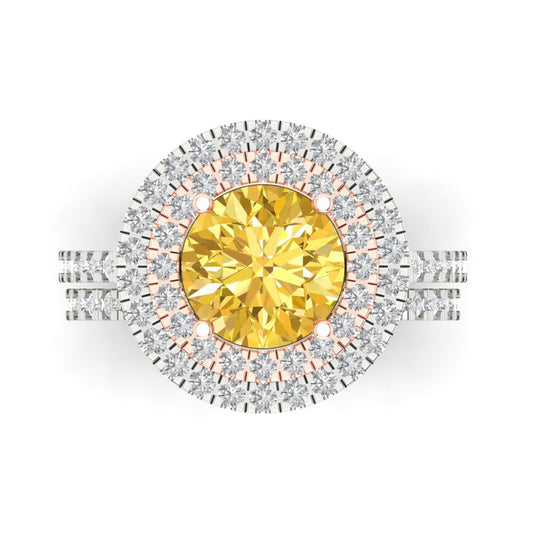 2.73 cttw Round Cut Natural Citrine Bridal Set - Solid White/Rose Gold Engagement Ring & Wedding Band