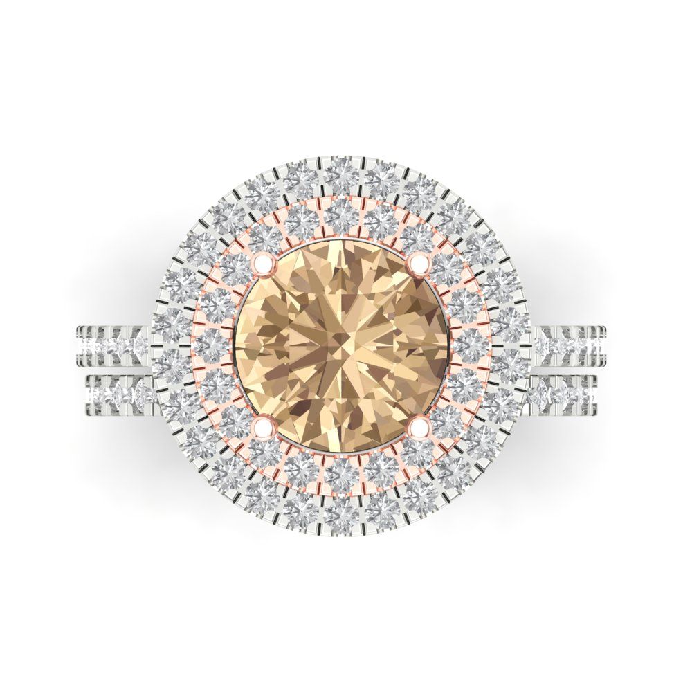 2.73 cttw Round Cut Yellow Moissanite Bridal Set - Solid White/Rose Gold Engagement Ring & Wedding Band