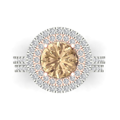 2.73 cttw Round Cut Yellow Moissanite Bridal Set - Solid White/Rose Gold Engagement Ring & Wedding Band