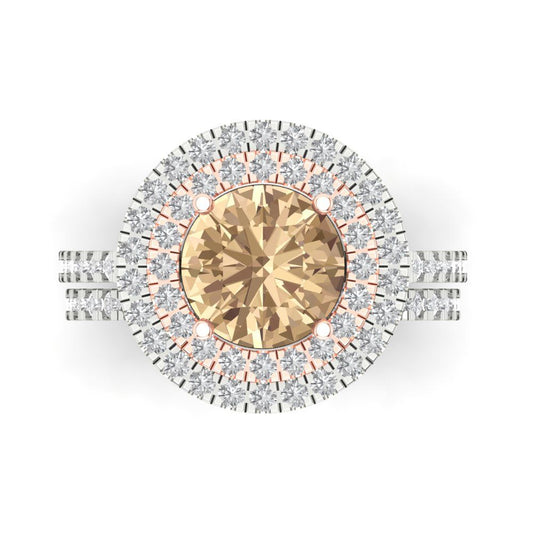 2.73 cttw Round Cut Yellow Moissanite Bridal Set - Solid White/Rose Gold Engagement Ring & Wedding Band