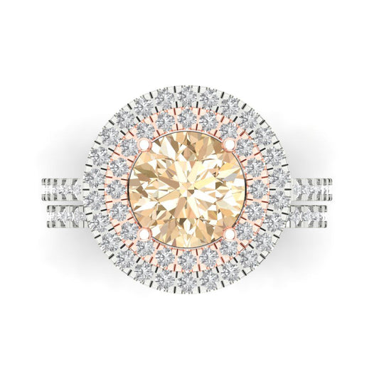 2.73 cttw Round Cut Natural Morganite Bridal Set - Solid White/Rose Gold Engagement Ring & Wedding Band