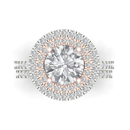 2.73 cttw Round Cut White Sapphire Bridal Set - Solid White/Rose Gold Engagement Ring & Wedding Band