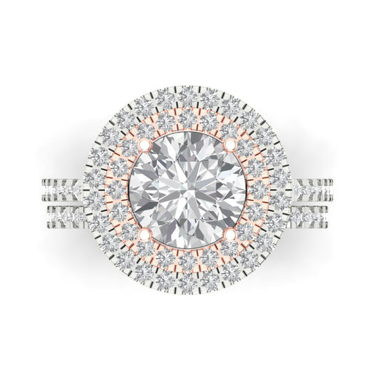 2.73 cttw Round Cut White Sapphire Bridal Set - Solid White/Rose Gold Engagement Ring & Wedding Band