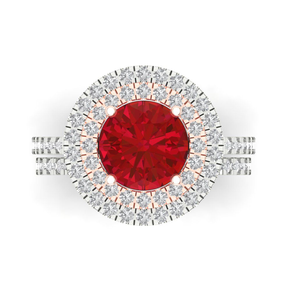 2.73 cttw Round Cut Simulated Pink Tourmaline Bridal Set - Solid White/Rose Gold Engagement Ring & Wedding Band