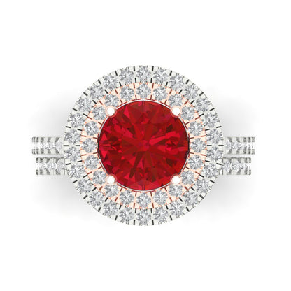 2.73 cttw Round Cut Simulated Pink Tourmaline Bridal Set - Solid White/Rose Gold Engagement Ring & Wedding Band