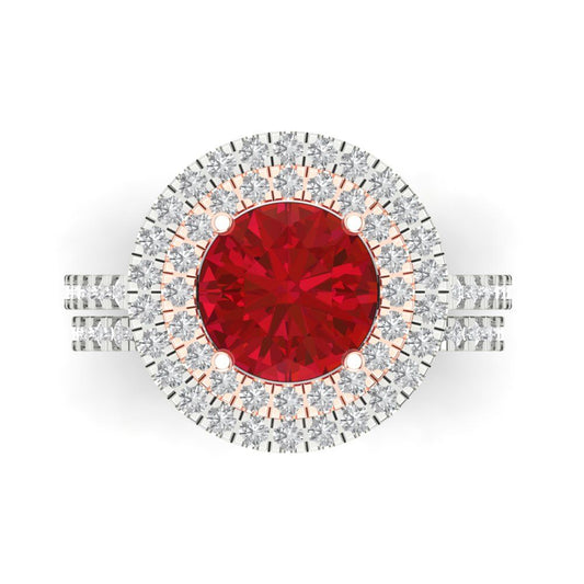2.73 cttw Round Cut Simulated Pink Tourmaline Bridal Set - Solid White/Rose Gold Engagement Ring & Wedding Band