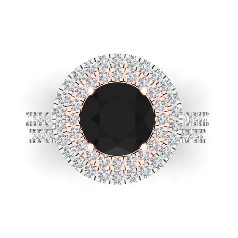 2.73 cttw Round Cut Natural Onyx Bridal Set - Solid White/Rose Gold Engagement Ring & Wedding Band