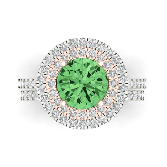 2.73 cttw Round Cut Simulated Green Diamond Bridal Set - Solid White/Rose Gold Engagement Ring & Wedding Band