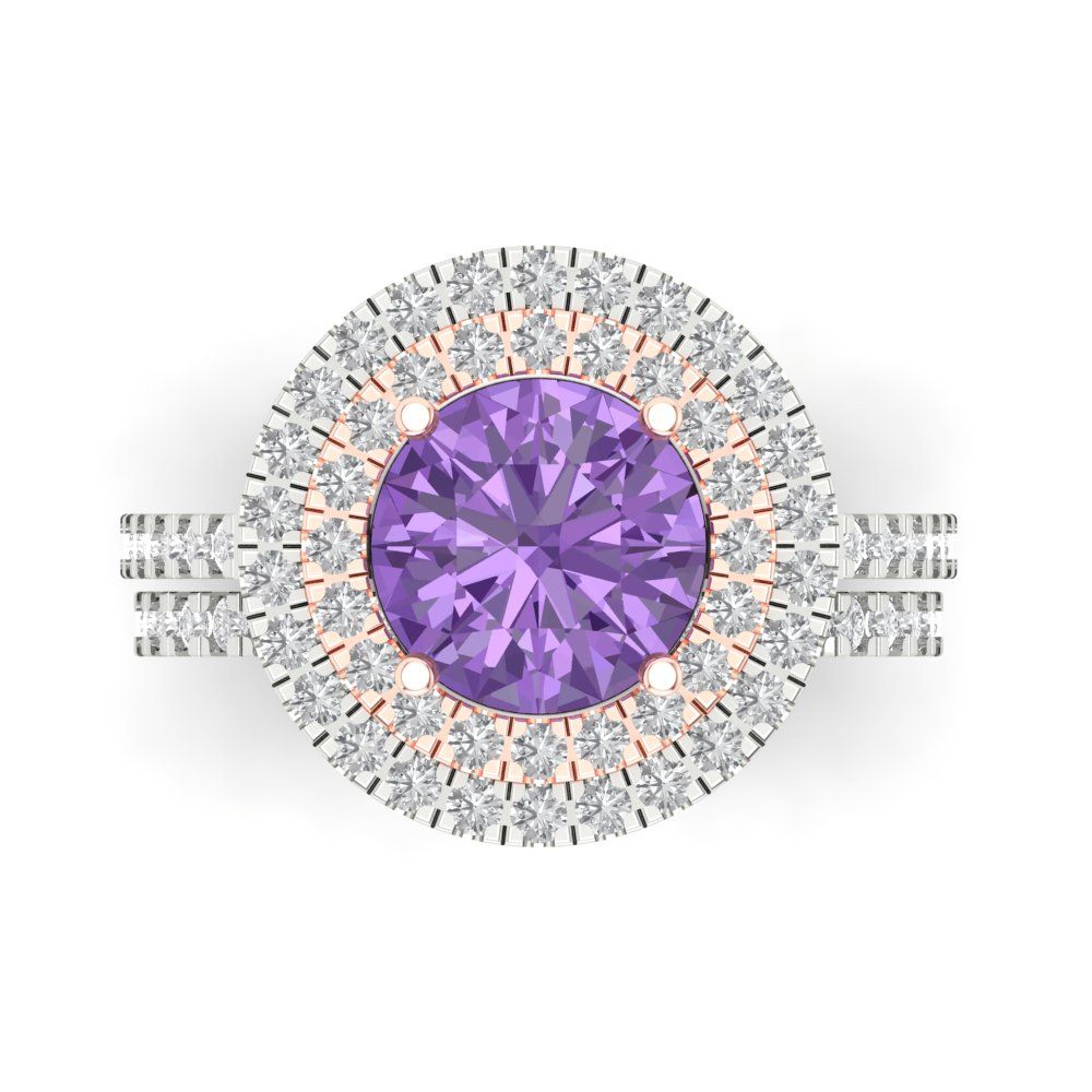 2.73 cttw Round Cut Simulated Alexandrite Bridal Set - Solid White/Rose Gold Engagement Ring & Wedding Band