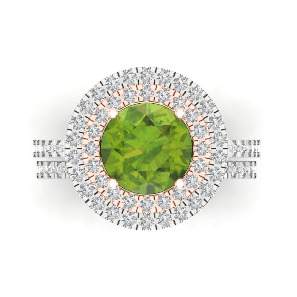 2.73 cttw Round Cut Natural Peridot Bridal Set - Solid White/Rose Gold Engagement Ring & Wedding Band