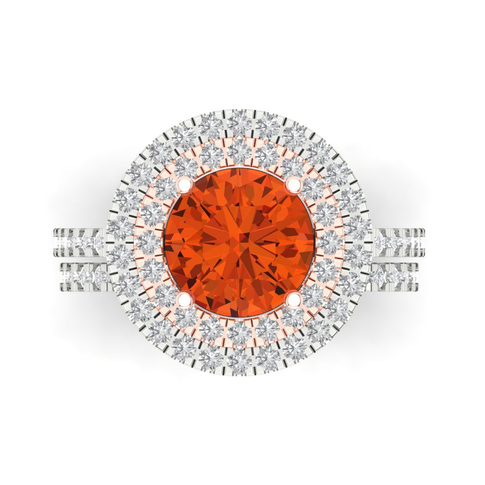 2.73 cttw Round Cut Simulated Red Diamond Bridal Set - Solid White/Rose Gold Engagement Ring & Wedding Band