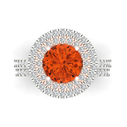 2.73 cttw Round Cut Simulated Red Diamond Bridal Set - Solid White/Rose Gold Engagement Ring & Wedding Band