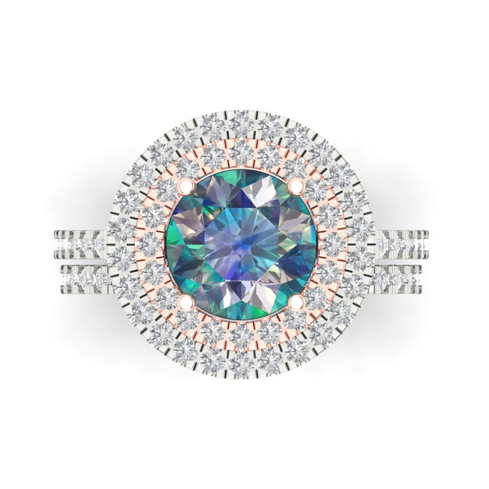 2.73 cttw Round Cut Blue Moissanite Bridal Set - Solid White/Rose Gold Engagement Ring & Wedding Band