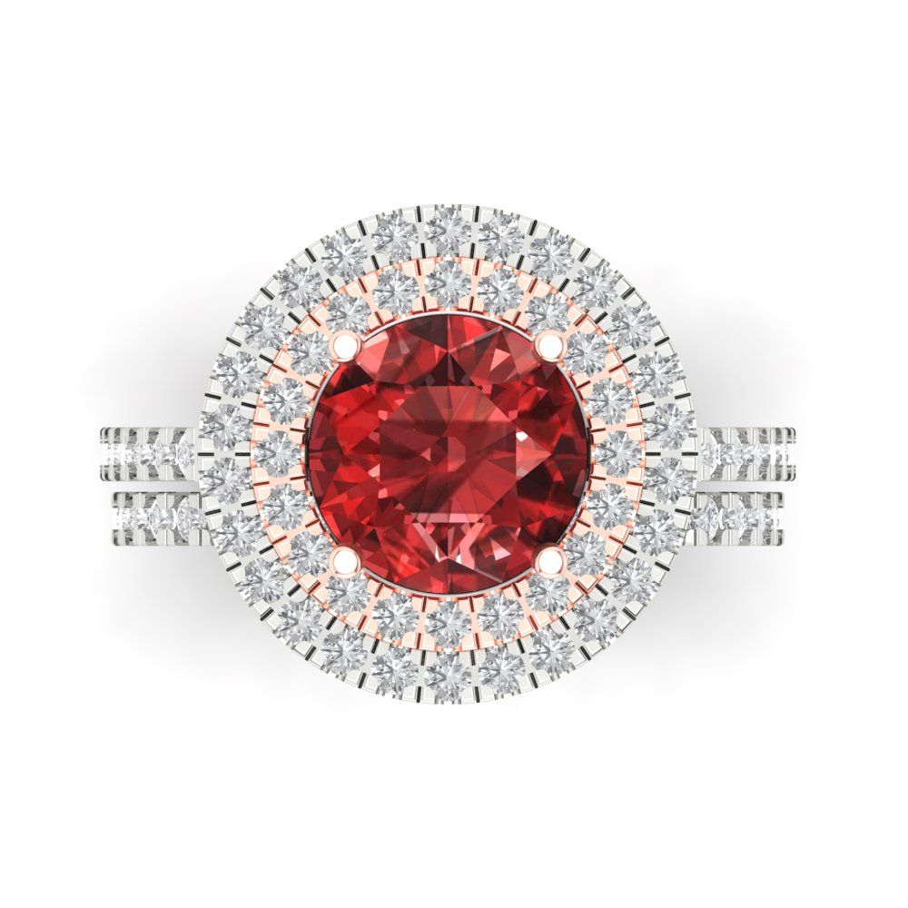 2.73 cttw Round Cut Natural Garnet Bridal Set - Solid White/Rose Gold Engagement Ring & Wedding Band