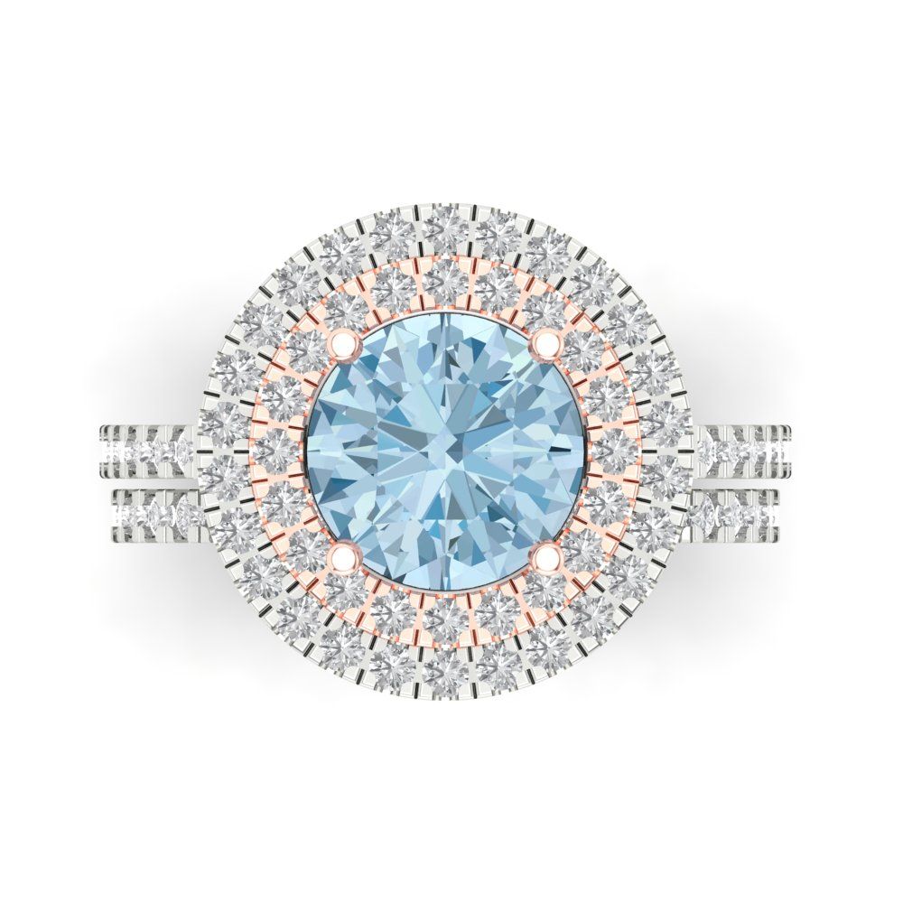 2.73 cttw Round Cut Natural Aquamarine Bridal Set - Solid White/Rose Gold Engagement Ring & Wedding Band