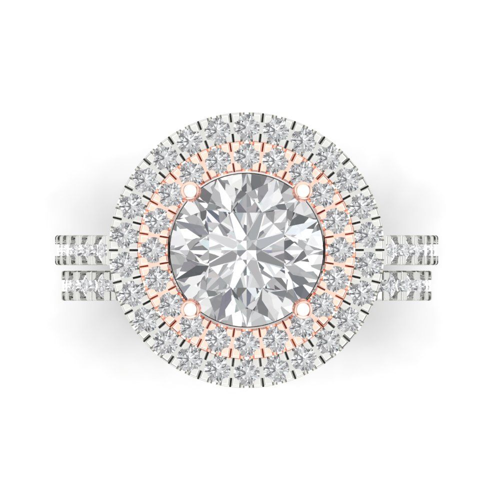 2.73 cttw Round Cut Moissanite Bridal Set - Solid White/Rose Gold Engagement Ring & Wedding Band