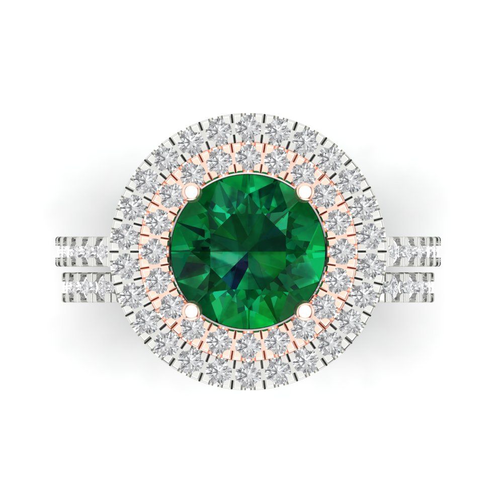 2.73 cttw Round Cut Simulated Emerald Bridal Set - Solid White/Rose Gold Engagement Ring & Wedding Band