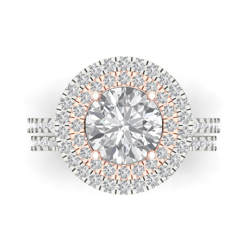 2.68 ct Brilliant Round Cut Natural Diamond Stone Clarity SI1-2 Color G-H White/Rose Gold Halo Solitaire with Accents Bridal Set