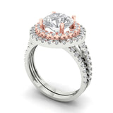 2.68 ct Brilliant Round Cut Clear Simulated Diamond Stone White/Rose Gold Halo Solitaire with Accents Bridal Set