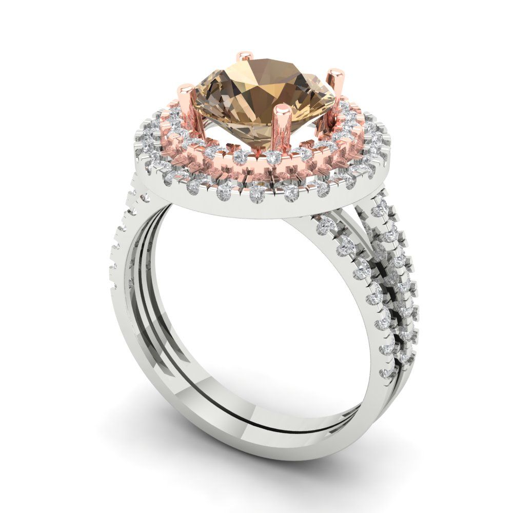 2.73 cttw Round Cut Simulated Champagne Diamond Bridal Set - Solid White/Rose Gold Engagement Ring & Wedding Band