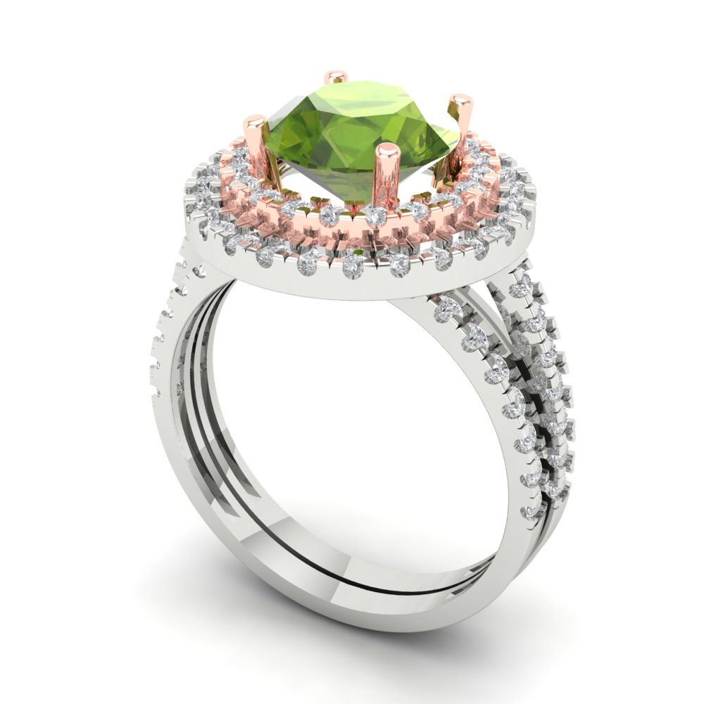 2.73 cttw Round Cut Natural Peridot Bridal Set - Solid White/Rose Gold Engagement Ring & Wedding Band