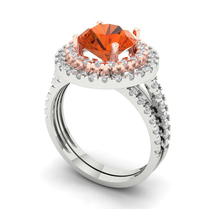 2.73 cttw Round Cut Simulated Red Diamond Bridal Set - Solid White/Rose Gold Engagement Ring & Wedding Band