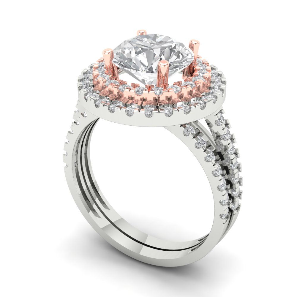 2.73 cttw Round Cut Moissanite Bridal Set - Solid White/Rose Gold Engagement Ring & Wedding Band