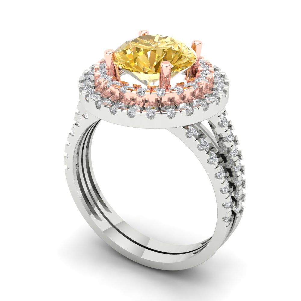 2.73 cttw Round Cut Yellow Moissanite Bridal Set - Solid White/Rose Gold Engagement Ring & Wedding Band