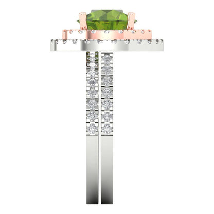 2.73 cttw Round Cut Natural Peridot Bridal Set - Solid White/Rose Gold Engagement Ring & Wedding Band