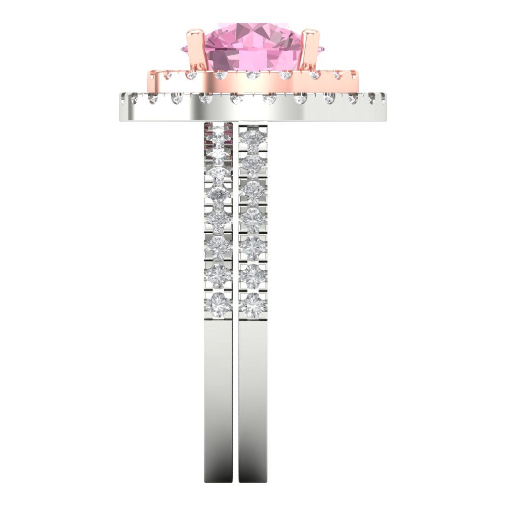 2.73 cttw Round Cut Simulated Pink Diamond Bridal Set - Solid White/Rose Gold Engagement Ring & Wedding Band