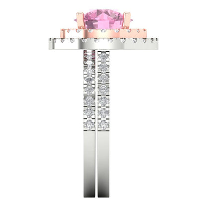 2.73 cttw Round Cut Simulated Pink Diamond Bridal Set - Solid White/Rose Gold Engagement Ring & Wedding Band