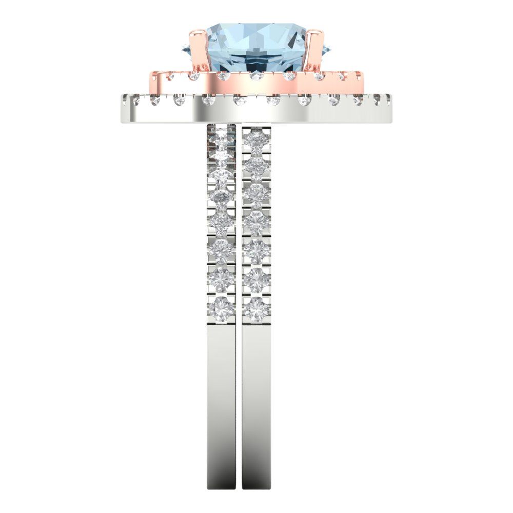 2.73 cttw Round Cut Natural Aquamarine Bridal Set - Solid White/Rose Gold Engagement Ring & Wedding Band