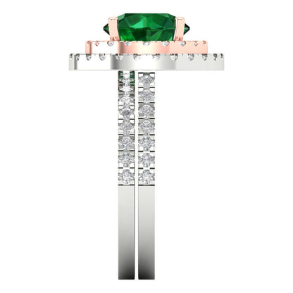 2.73 cttw Round Cut Simulated Emerald Bridal Set - Solid White/Rose Gold Engagement Ring & Wedding Band