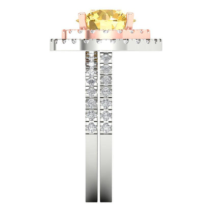 2.73 cttw Round Cut Simulated Yellow Diamond Bridal Set - Solid White/Rose Gold Engagement Ring & Wedding Band